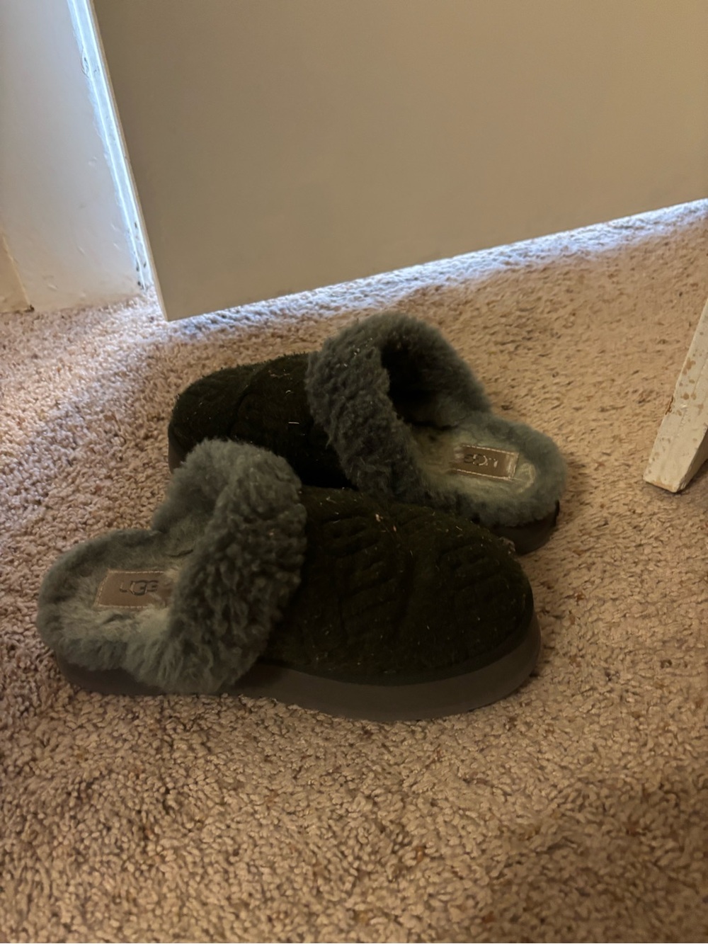 UGG Green Shearling Slide Slippers